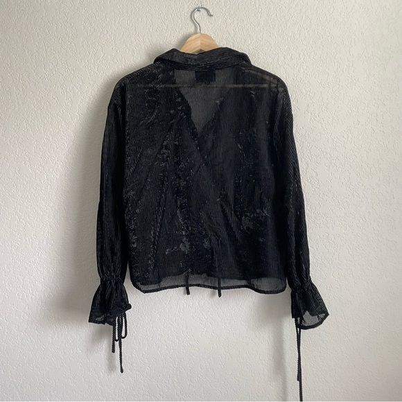 Line and Dot Blouse Womens Medium Michelle Velvet Striped Romantic Sheer Top - Picture 2 of 8